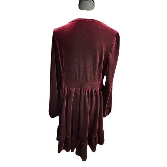 Halara Everyday Deep V Neck Long Sleeve Ruffle Hem Velvet Mini Party Dress XL - Picture 7 of 9